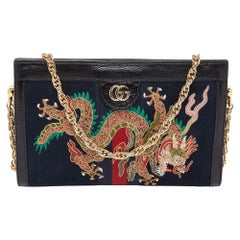 Used Gucci Blue/Black Suede andLeather Ophidia Chain Bag