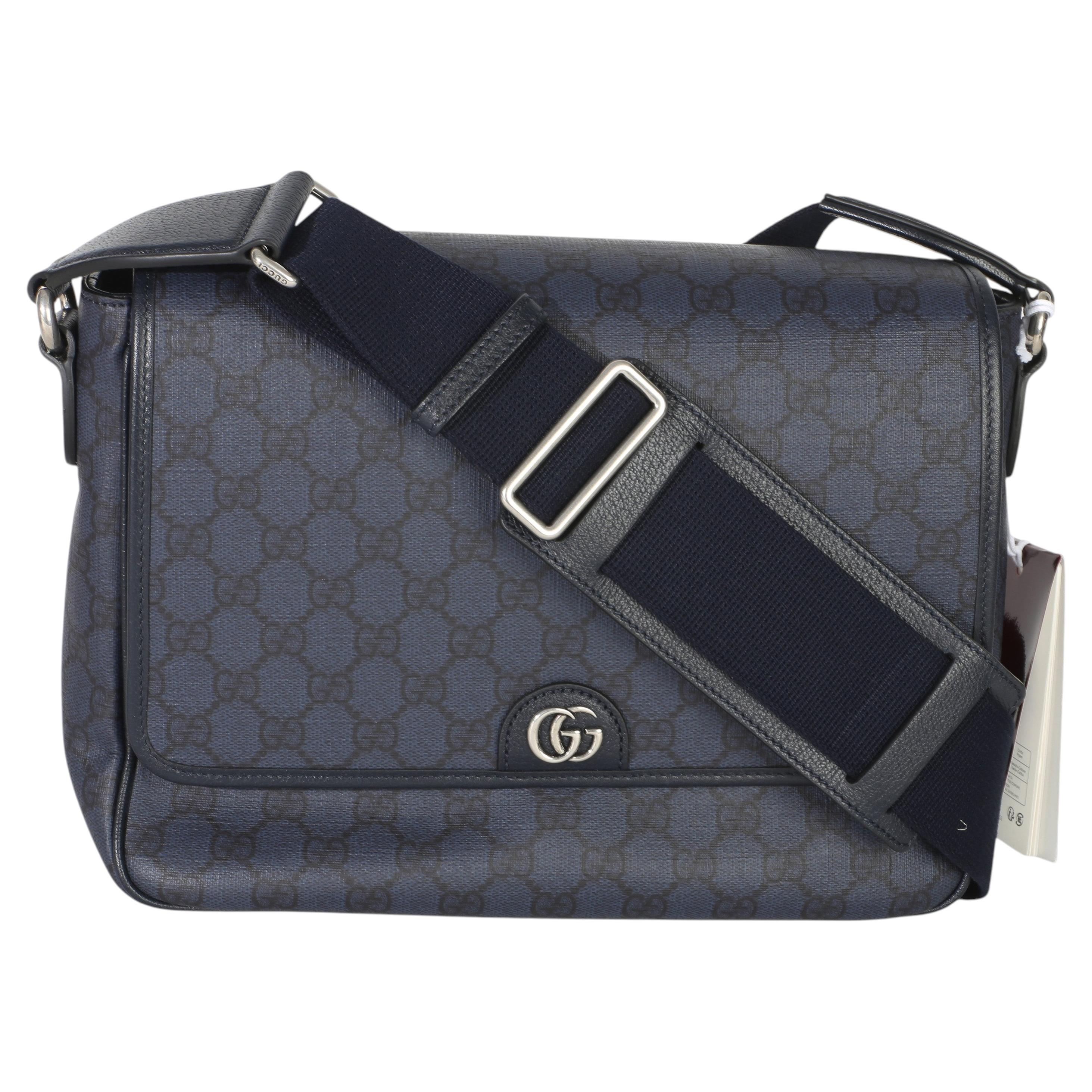 Gucci Borsa messenger in pelle di vitello GG Supreme Dollar Ophidia Blu Nero Tender