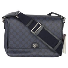 Gucci Blue Black Tender GG Supreme Dollar Calfskin Ophidia Messenger Bag