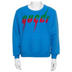 Gucci Blue Blade Logo Printed Cotton Crew Neck Sweatshirt XS