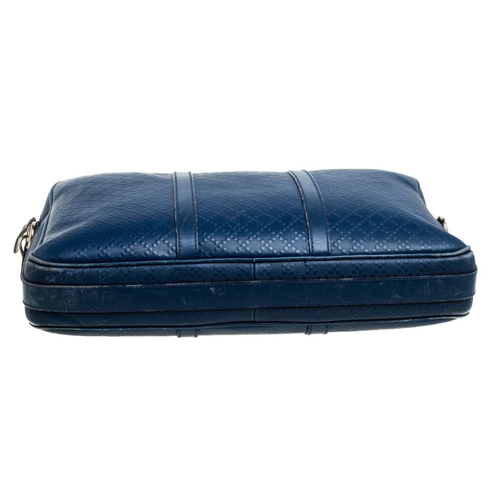 Black Gucci Blue Bright Diamante Leather Medium Briefcase