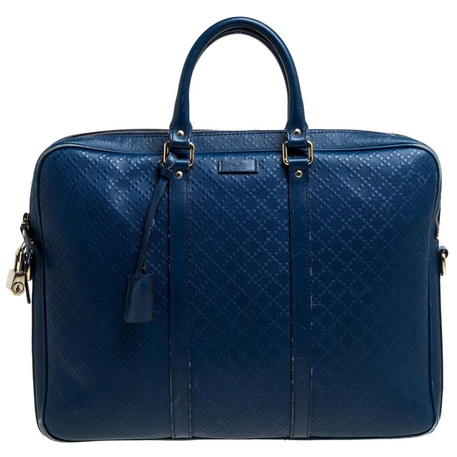 Gucci Blue Bright Diamante Leather Medium Briefcase