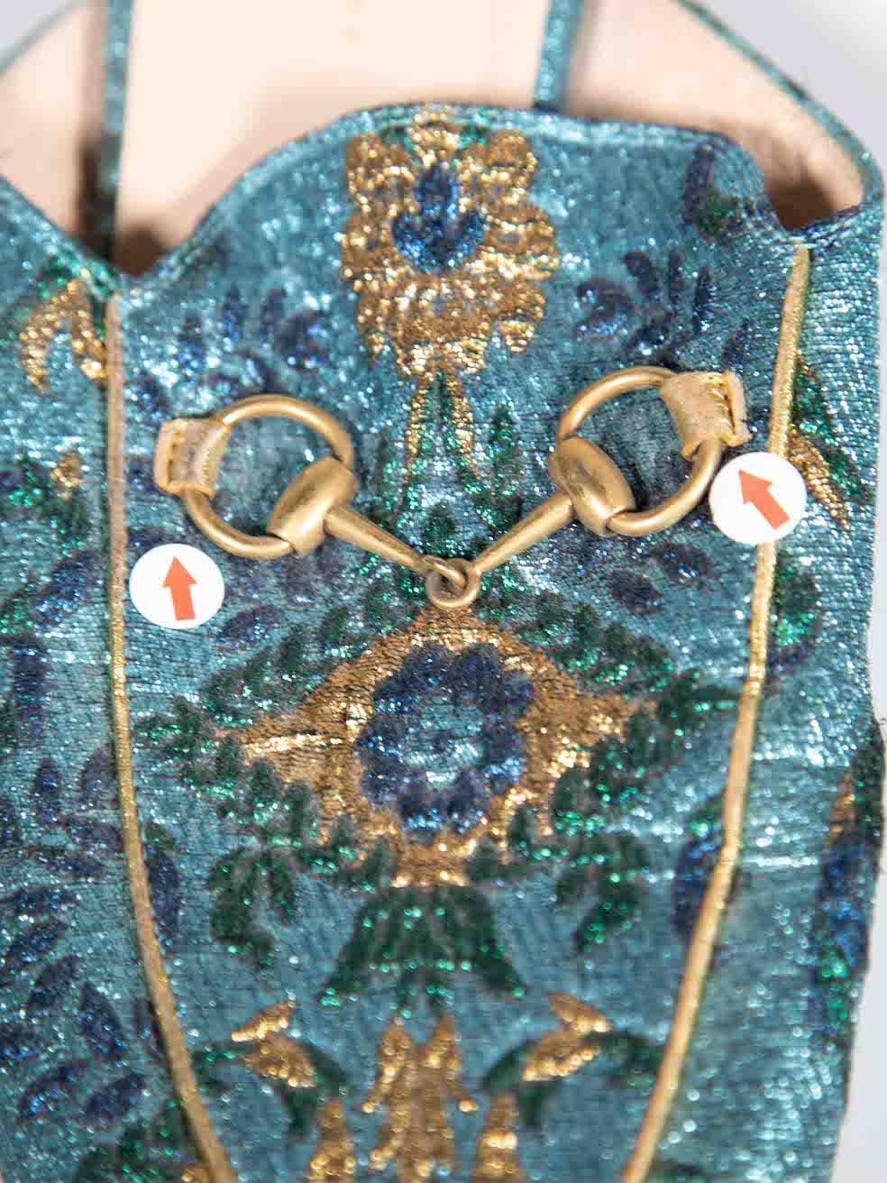 Gucci - Mules Princetown à mors en brocart bleu, taille IT 39 en vente 3