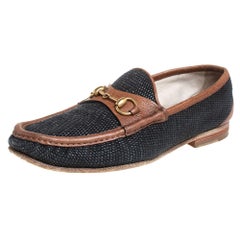 Blau/Braun Segeltuch und Leder 1955 Horsebit Slip auf Loafers Größe 43