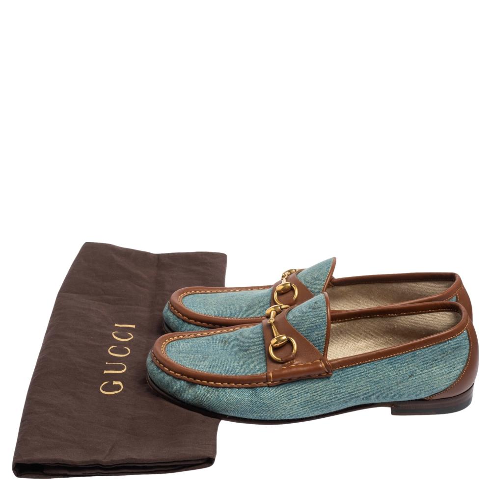 Gucci Blue/Brown Denim And Leather Horsebit Loafers Size 41 1