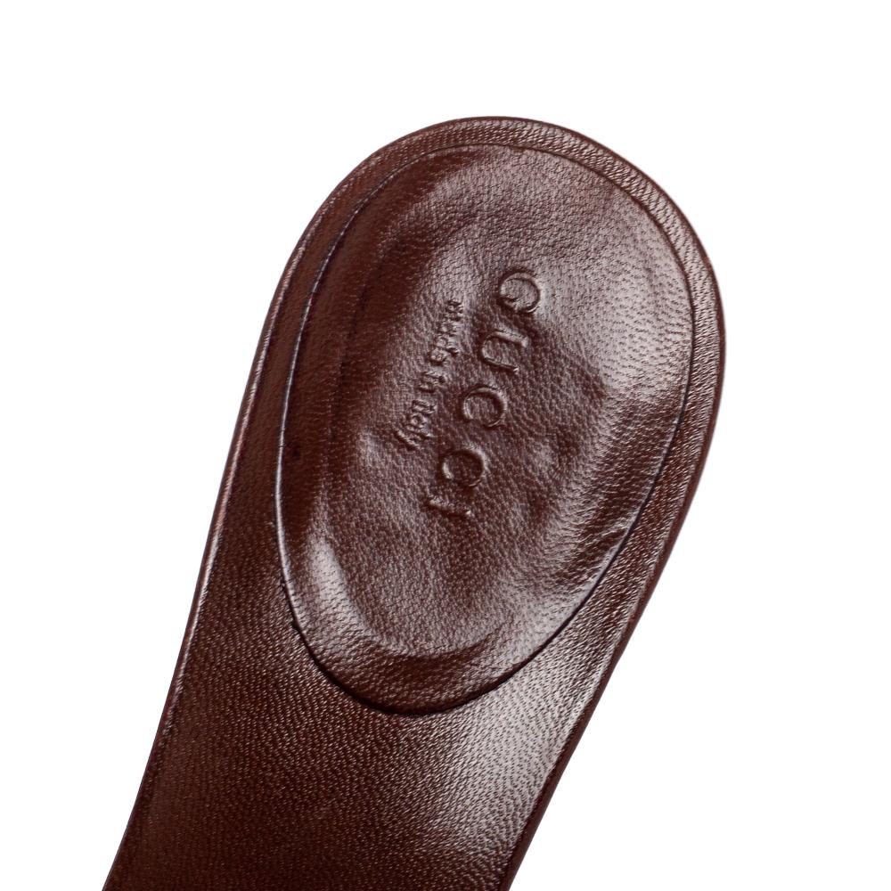 Gucci Blue/Brown Denim And Leather Horsebit Slides Size 36.5 In Good Condition In Dubai, Al Qouz 2