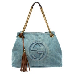 Gucci Blue/Brown Denim and Leather Medium Soho Chain Tote