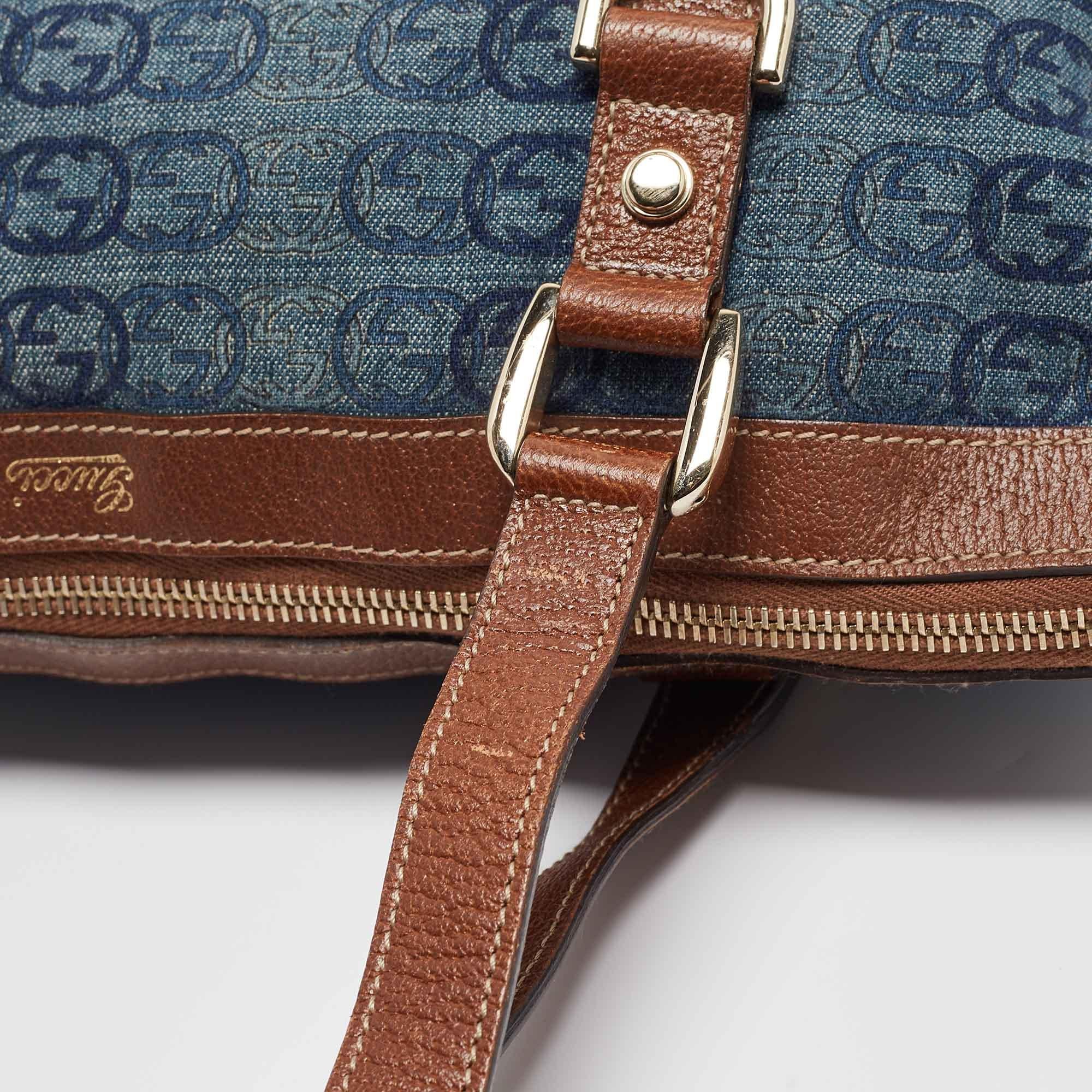 Gucci Blue/Brown GG Denim and Leather Abbey D-Ring Tote 6