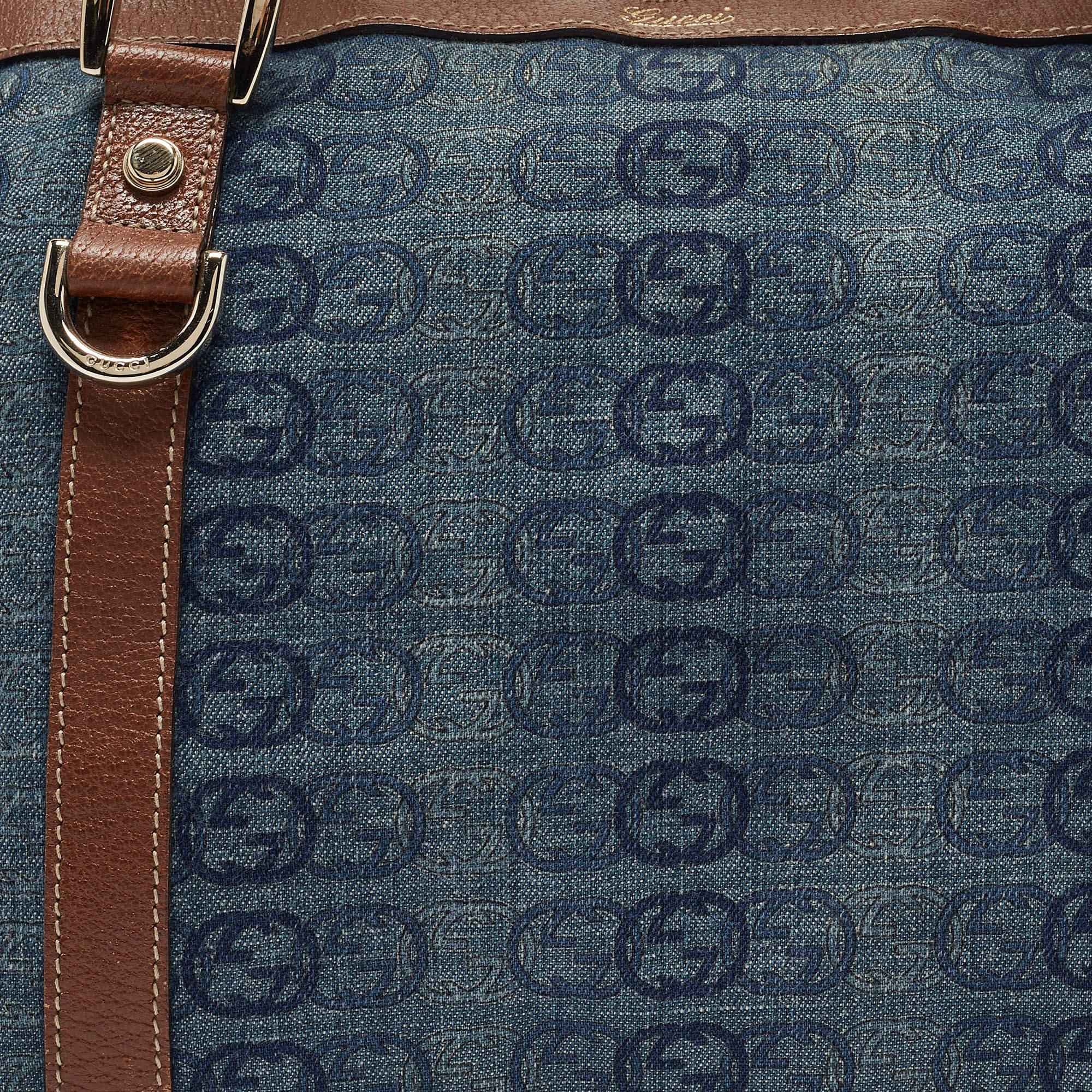 Gucci Blue/Brown GG Denim and Leather Abbey D-Ring Tote 1