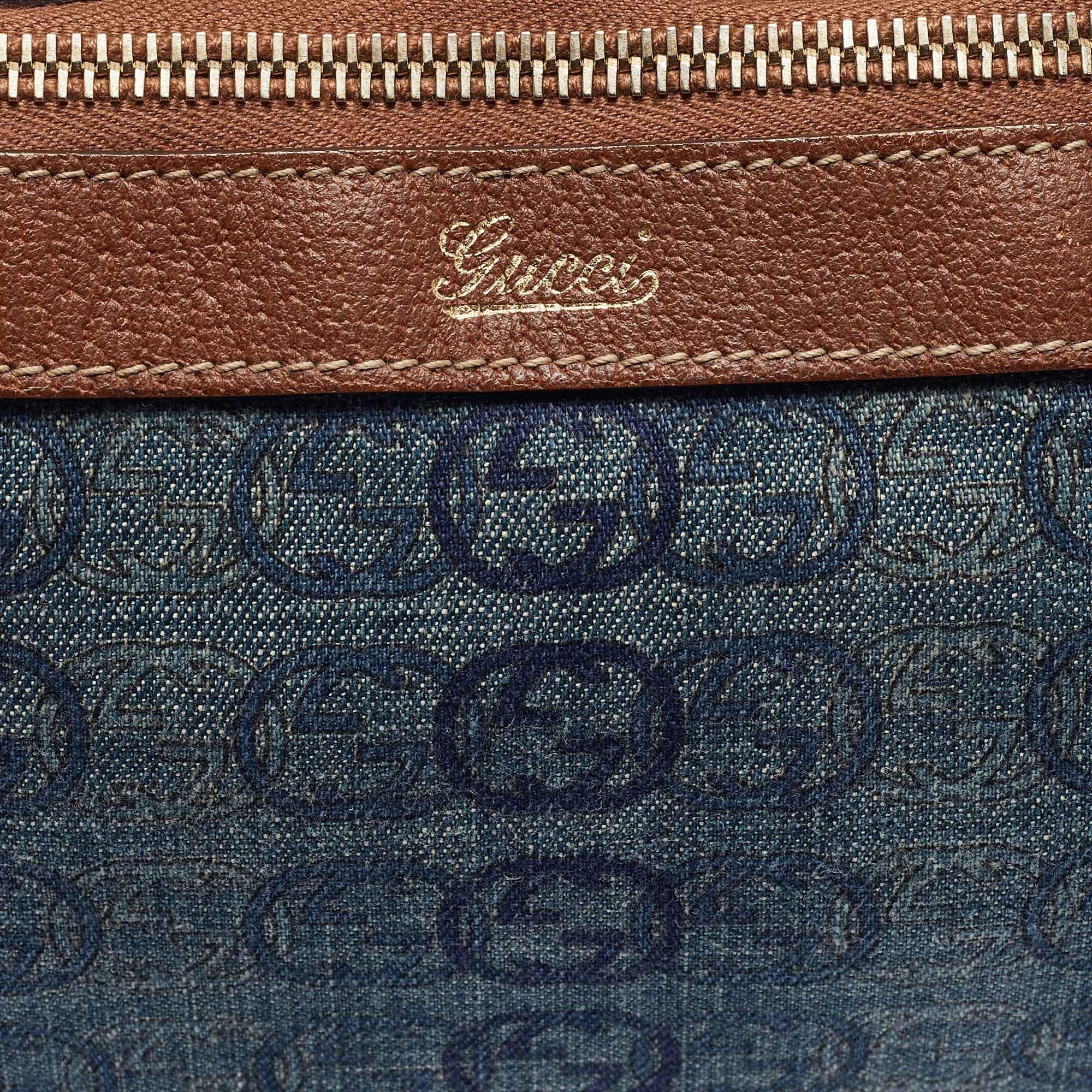 Gucci Blue/Brown GG Denim and Leather Abbey D-Ring Tote 2