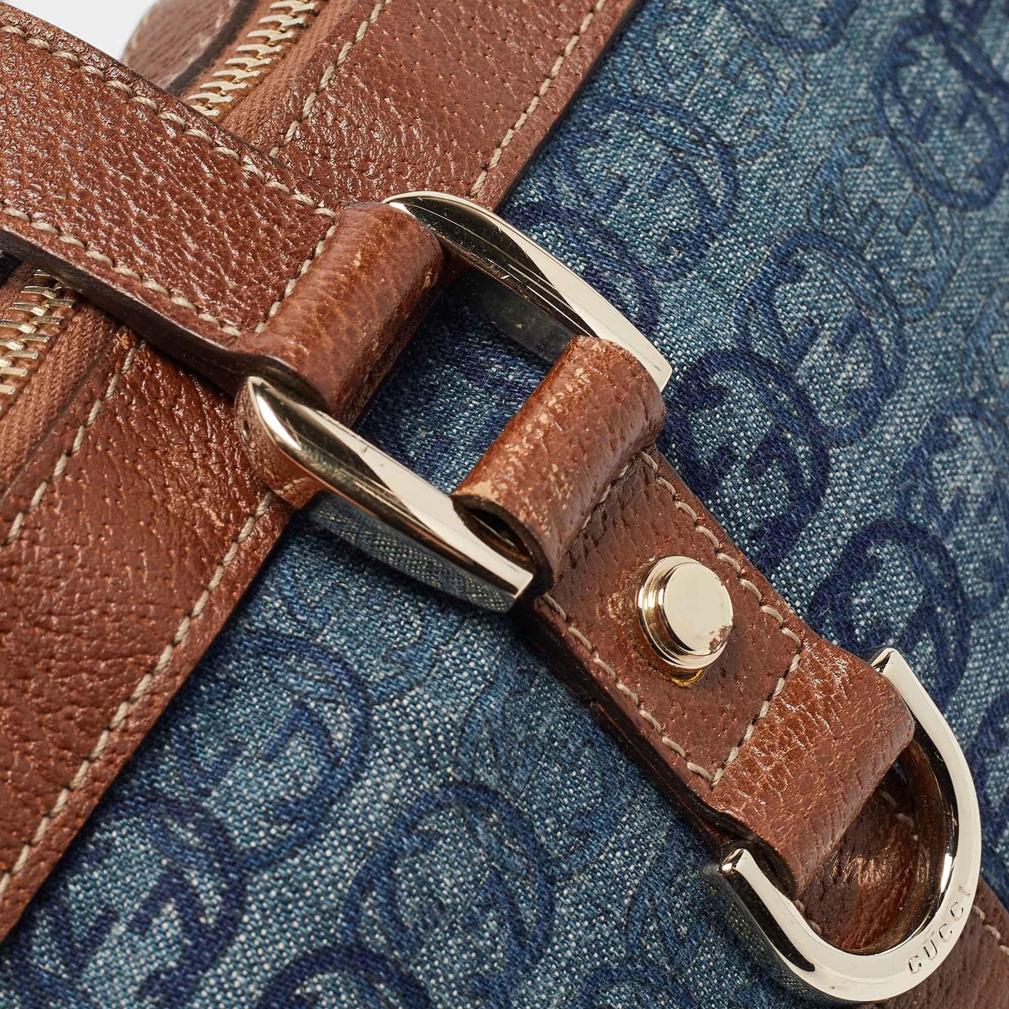 Gucci Blue/Brown GG Denim and Leather Abbey D-Ring Tote 4