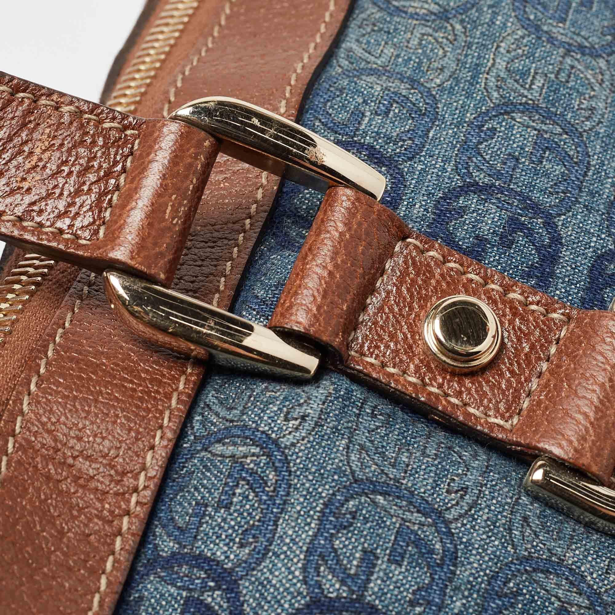 Gucci Blue/Brown GG Denim and Leather Abbey D-Ring Tote 5
