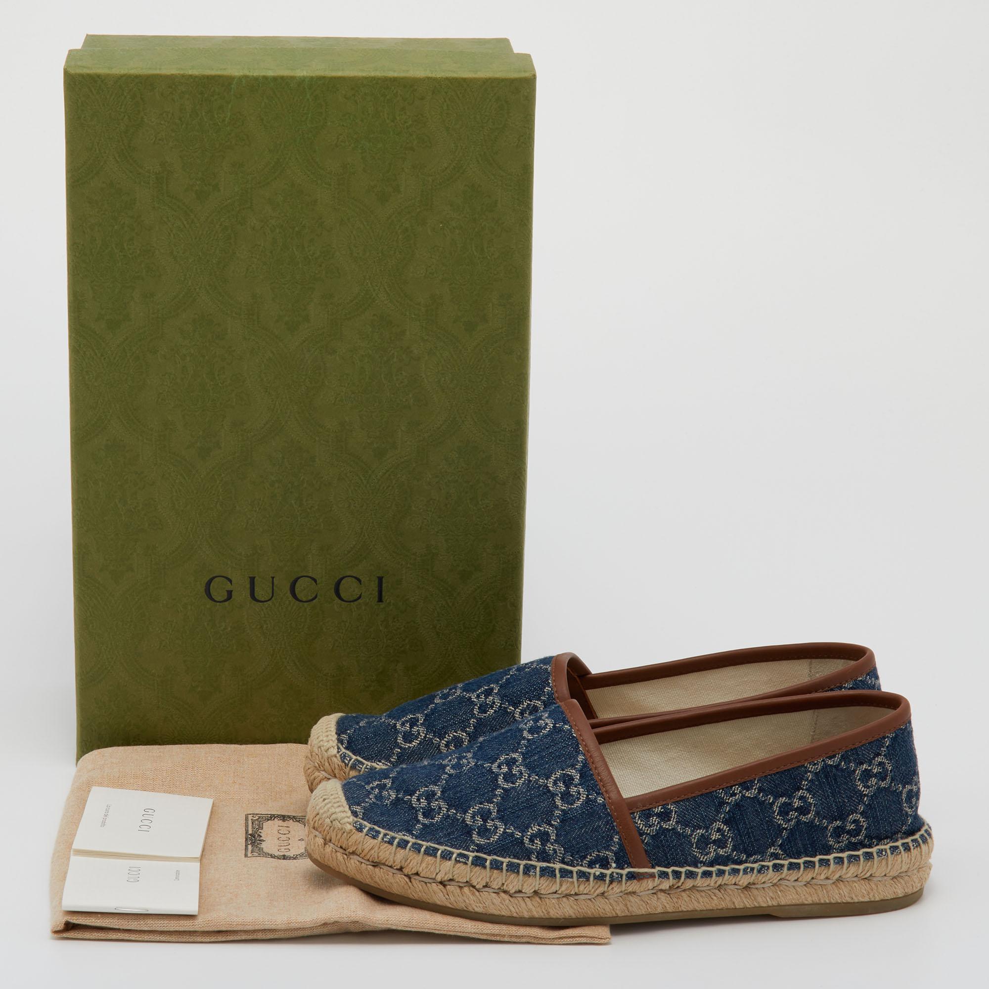 Gucci Blue/Brown GG Denim And Leather Espadrille Flats Size 37 1