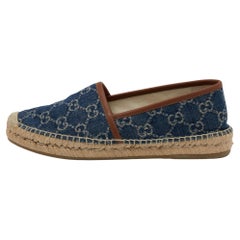 Used Gucci Blue/Brown GG Denim And Leather Espadrille Flats Size 37