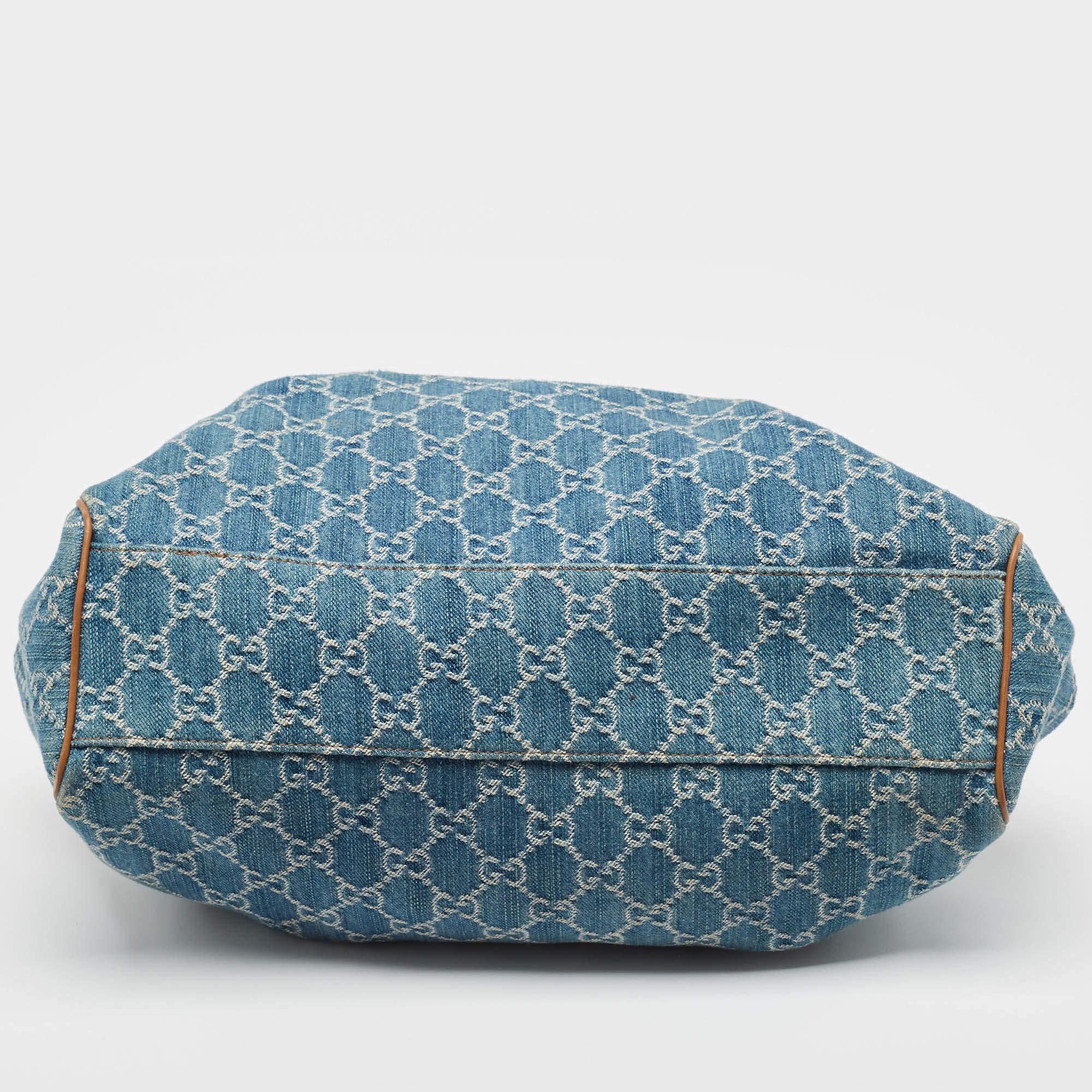 Gucci Blue/Brown GG Denim and Leather Medium Sukey Tote 3