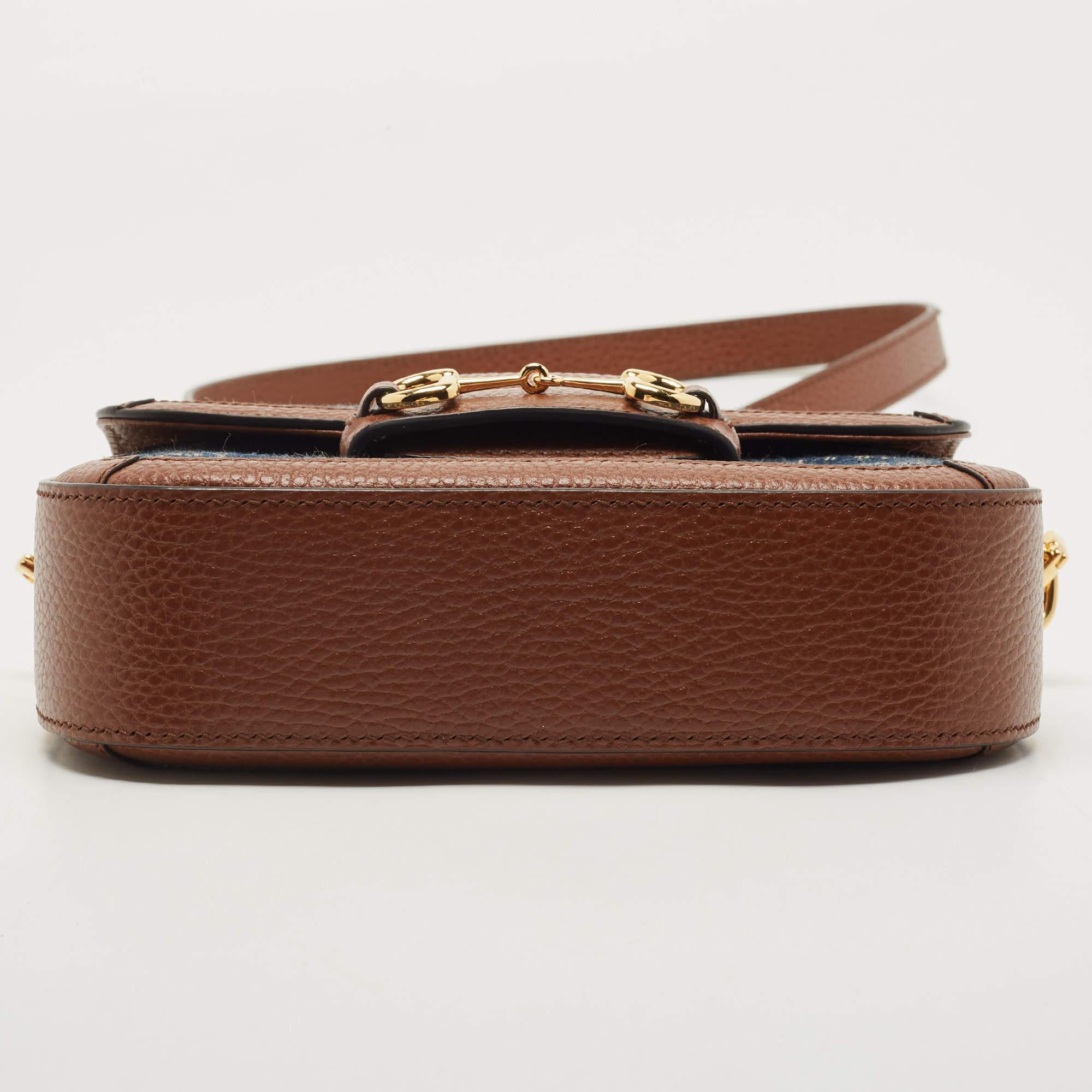 Gucci Blue/Brown GG Denim and Leather Mini Horsebit 1955 Crossbody Bag 1
