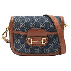 Gucci Bleu/Brun GG Denim and Leather Mini Horsebit 1955 Crossbody Bag