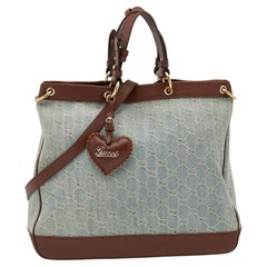 Gucci Blau/Braun GG Distressed Denim und Leder Medium Valentine Tote