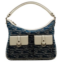 Gucci Handtasche aus blauem Segeltuch und cremefarbenem Leder, ca. 2010er Jahre