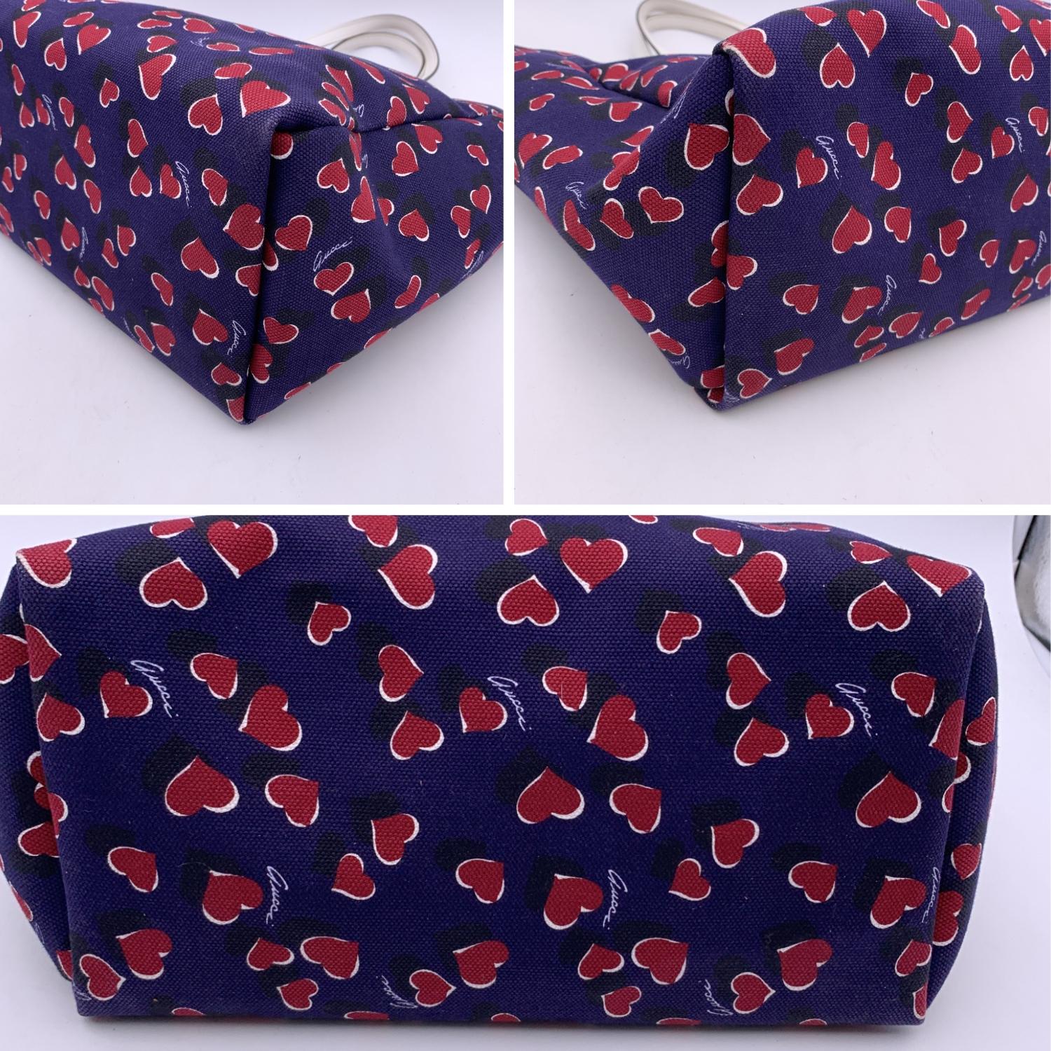 Gucci Blue Canvas Heartbeat Print Tote Shopping Bag Handbag 3