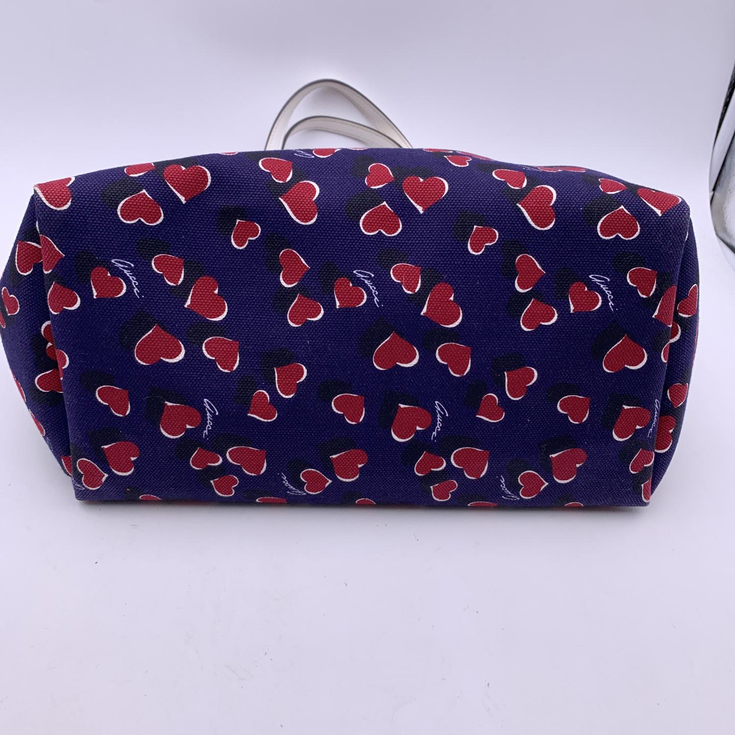 Gucci Blue Canvas Heartbeat Print Tote Shopping Bag Handbag 4
