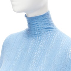 GUCCI blue cashmere silk intarsia fine knit turtleneck sweater tunic