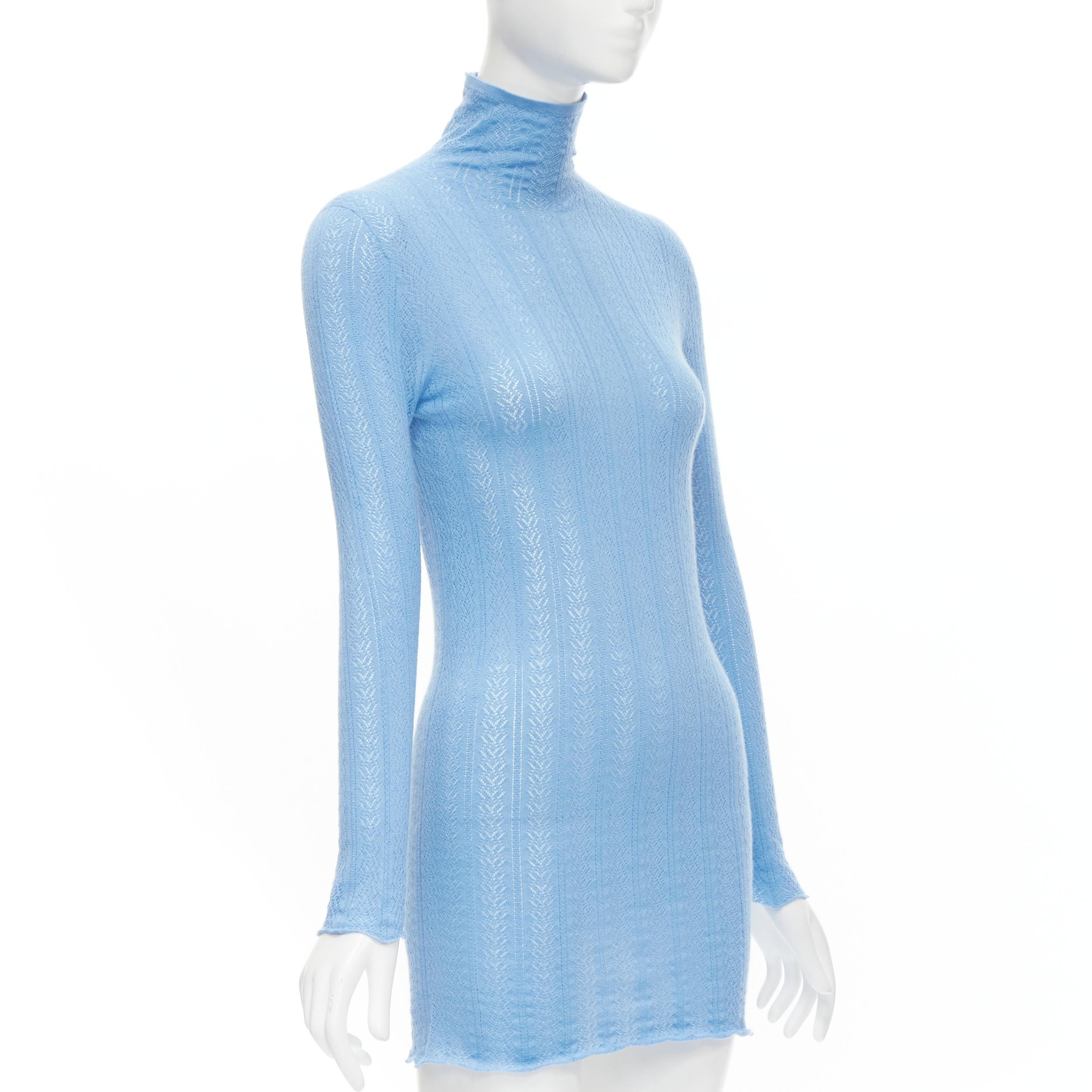 Blue GUCCI blue cashmere silk intarsia fine knit turtleneck sweater tunic 
