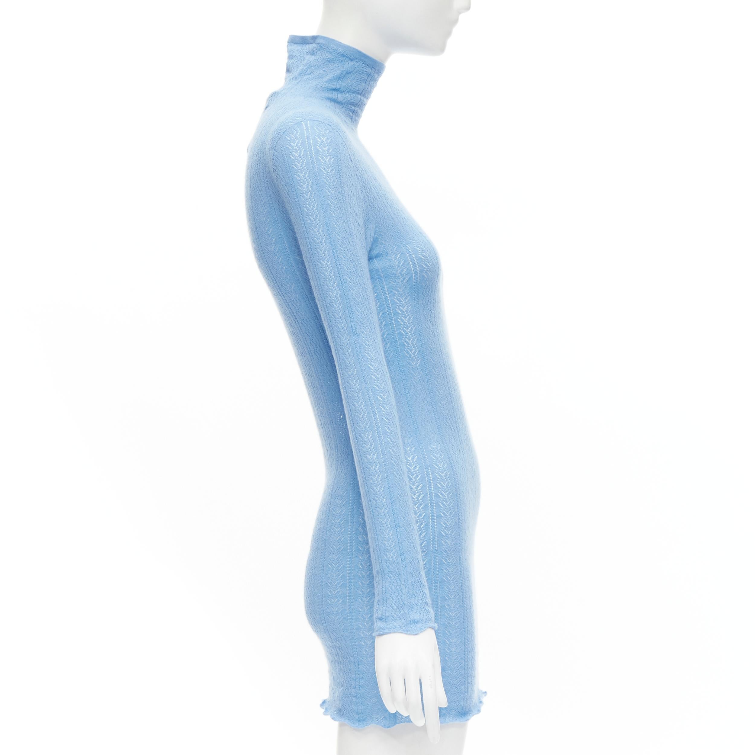 GUCCI blue cashmere silk intarsia fine knit turtleneck sweater tunic  In Excellent Condition In Hong Kong, NT