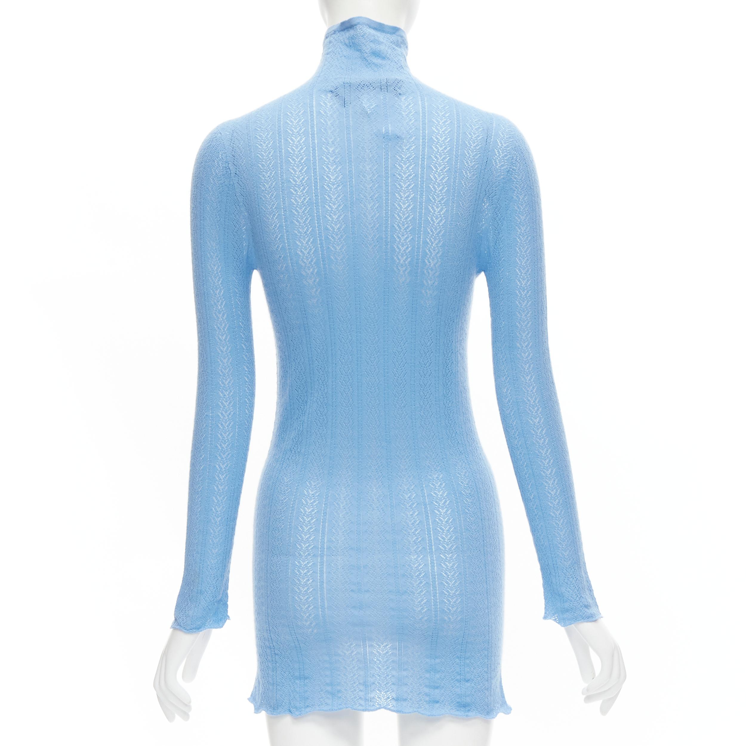 Women's GUCCI blue cashmere silk intarsia fine knit turtleneck sweater tunic 