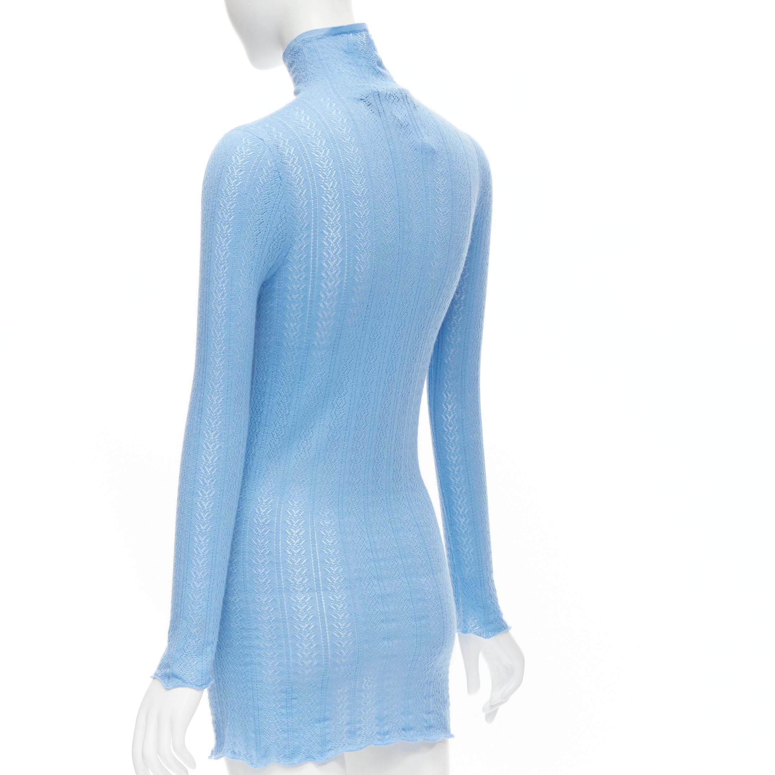 GUCCI blue cashmere silk intarsia fine knit turtleneck sweater tunic  1