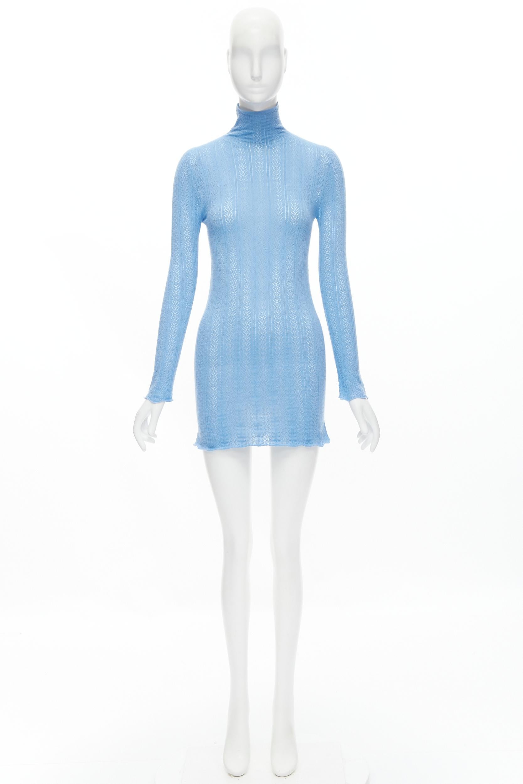 GUCCI blue cashmere silk intarsia fine knit turtleneck sweater tunic  4