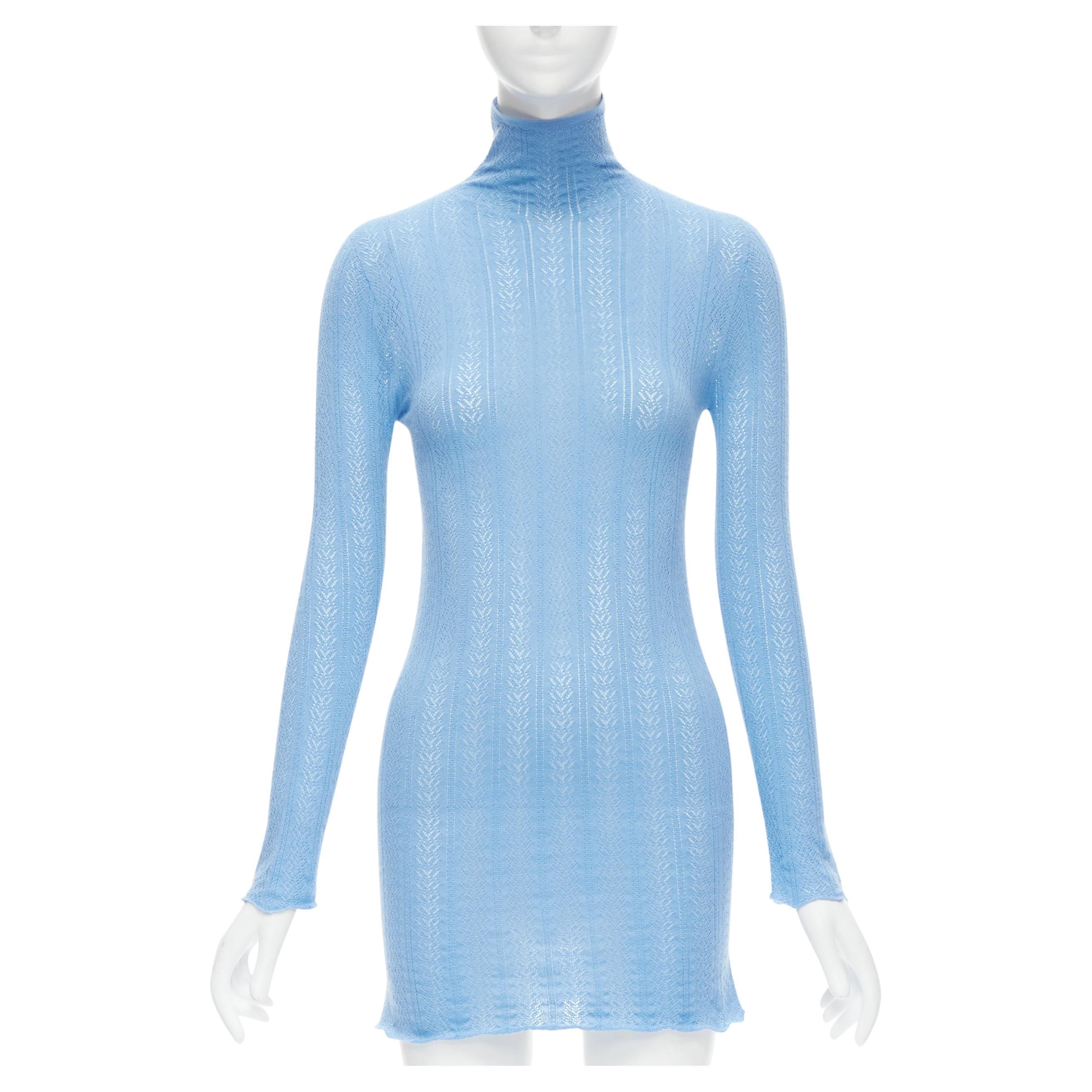 GUCCI blue cashmere silk intarsia fine knit turtleneck sweater tunic 