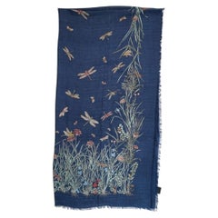 Gucci – Blauer Kaschmir-Stola mit „Flight of Dragonflies“-Print – Schal/Stola