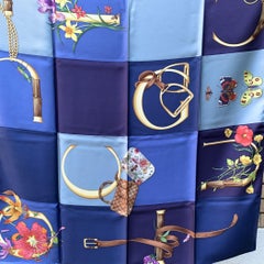 Gucci Blue Checked Bamboo Bags Floral Stirrups Silk Scarf