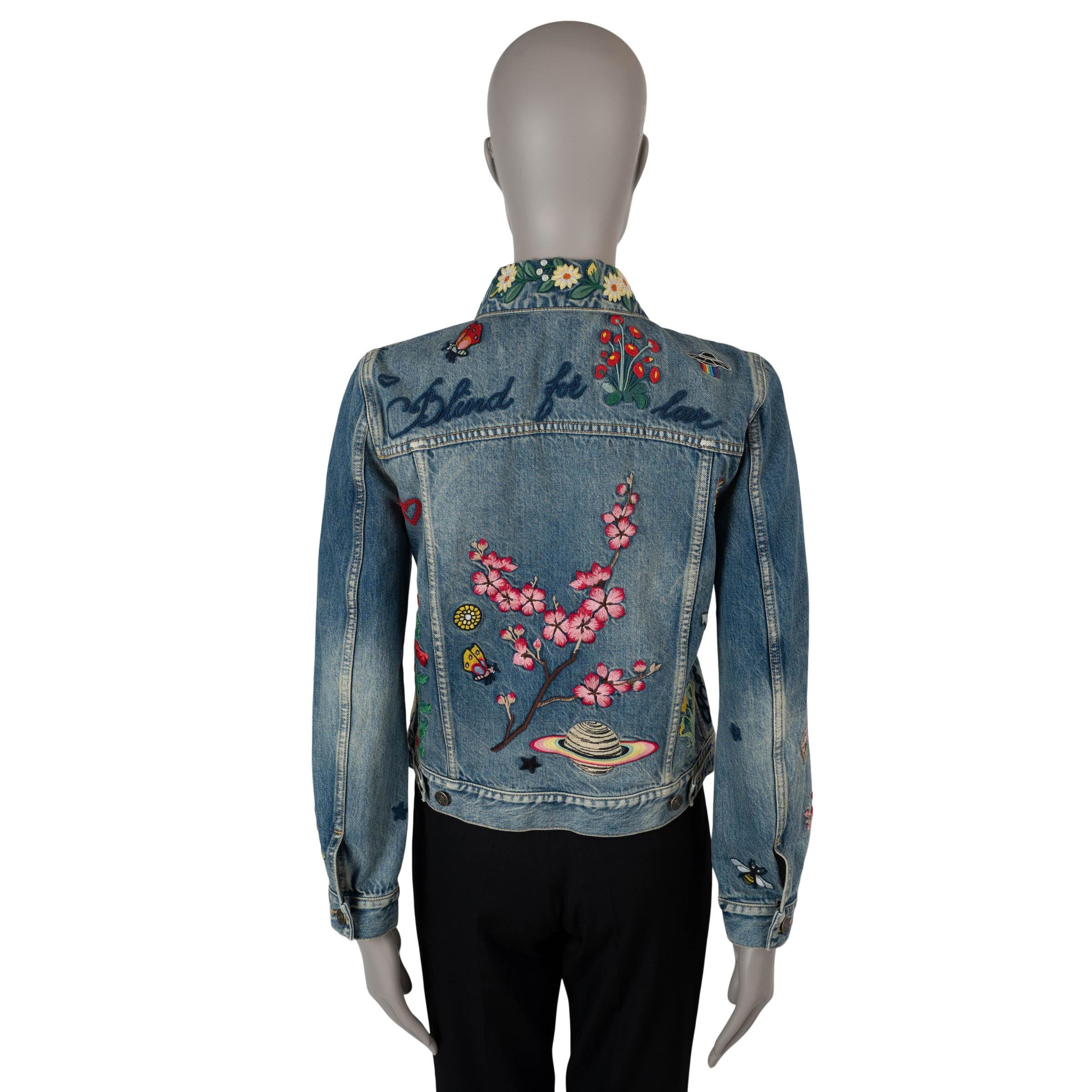 Black GUCCI blue cotton 2017 BLIND FOR LOVE FLORAL DENIM Jacket 40 S