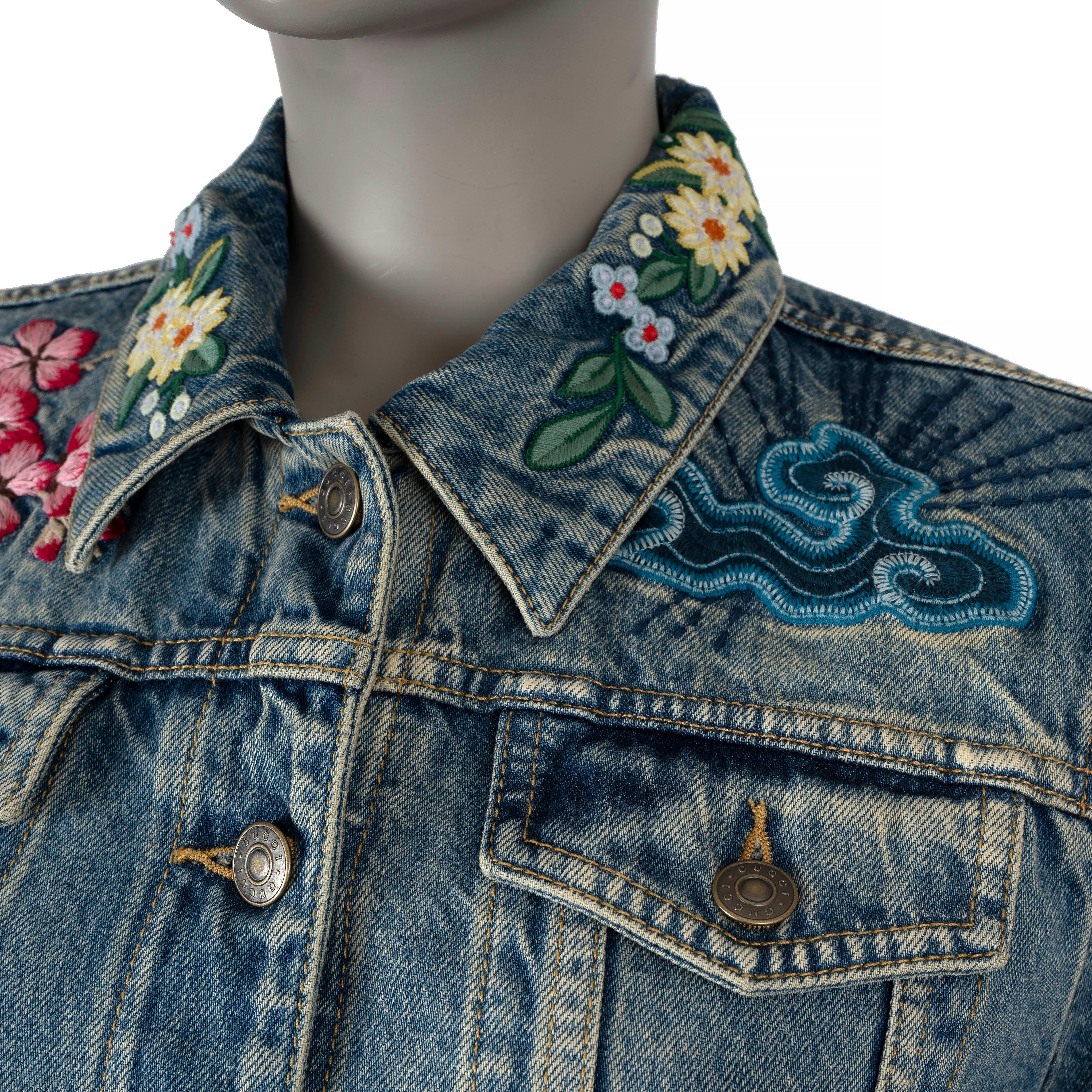 Women's GUCCI blue cotton 2017 BLIND FOR LOVE FLORAL DENIM Jacket 40 S