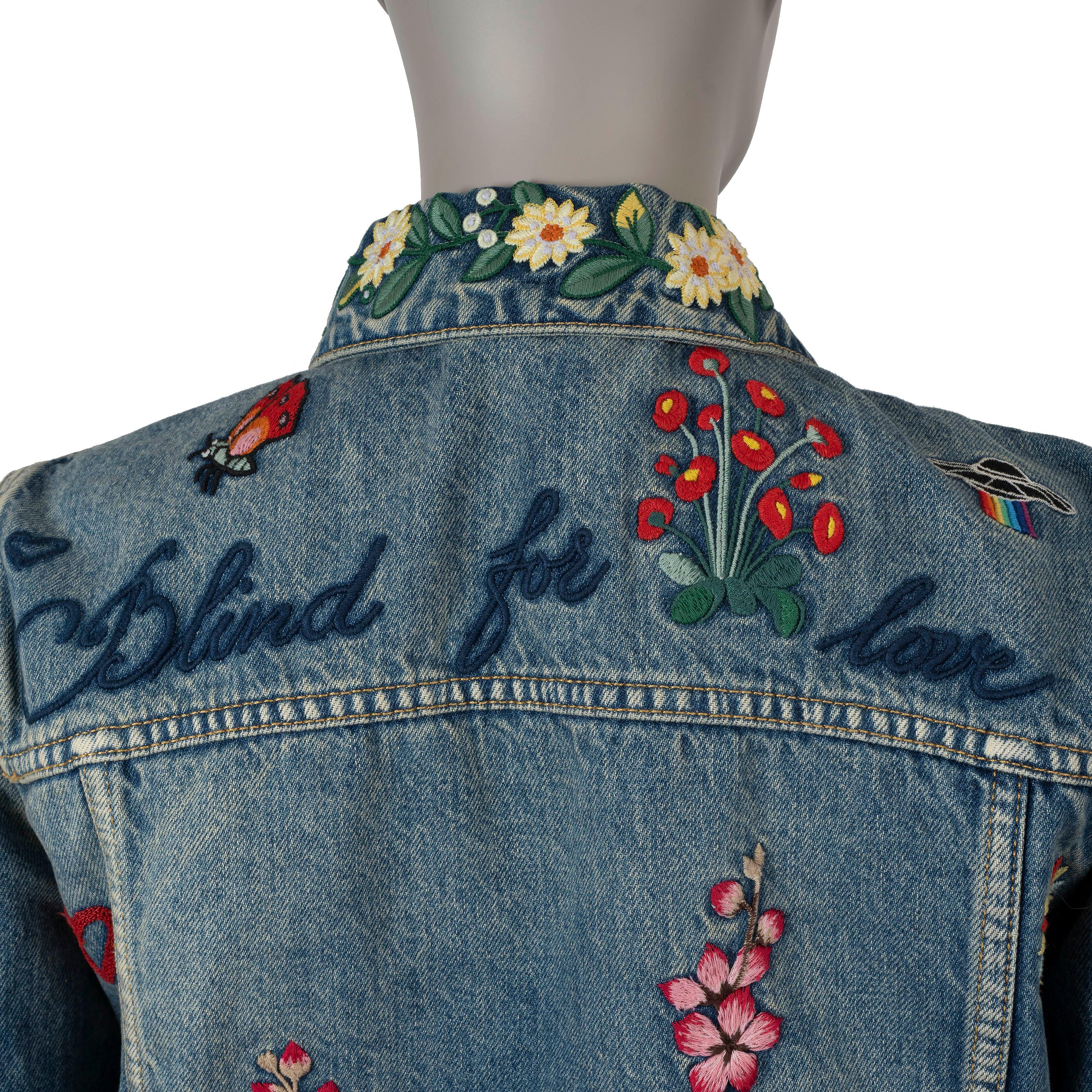 GUCCI blue cotton 2017 BLIND FOR LOVE FLORAL DENIM Jacket 40 S 1
