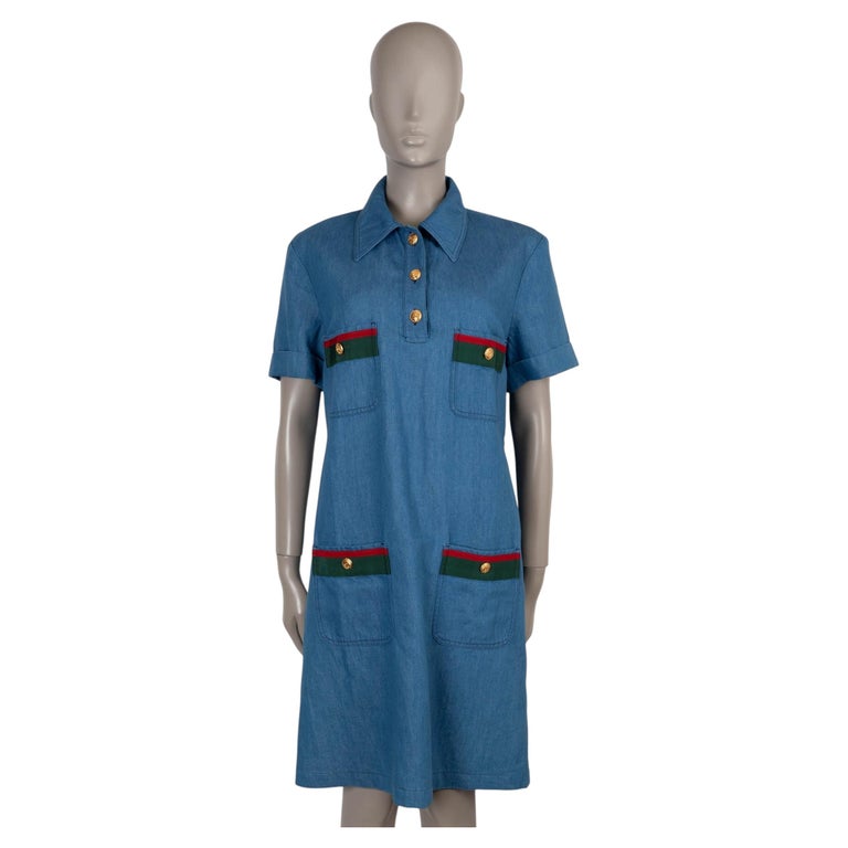 GUCCI blue cotton 2023 WEB STRIPE DENIM SHIRT Dress 48 XXL For Sale at 1stDibs