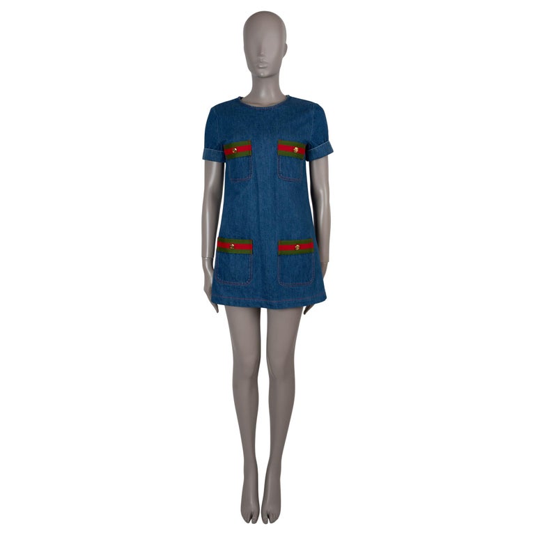 GUCCI blue cotton 2023 WEB TRIM FOUR POCKET DENIM MINI Dress 40 S For Sale at 1stDibs