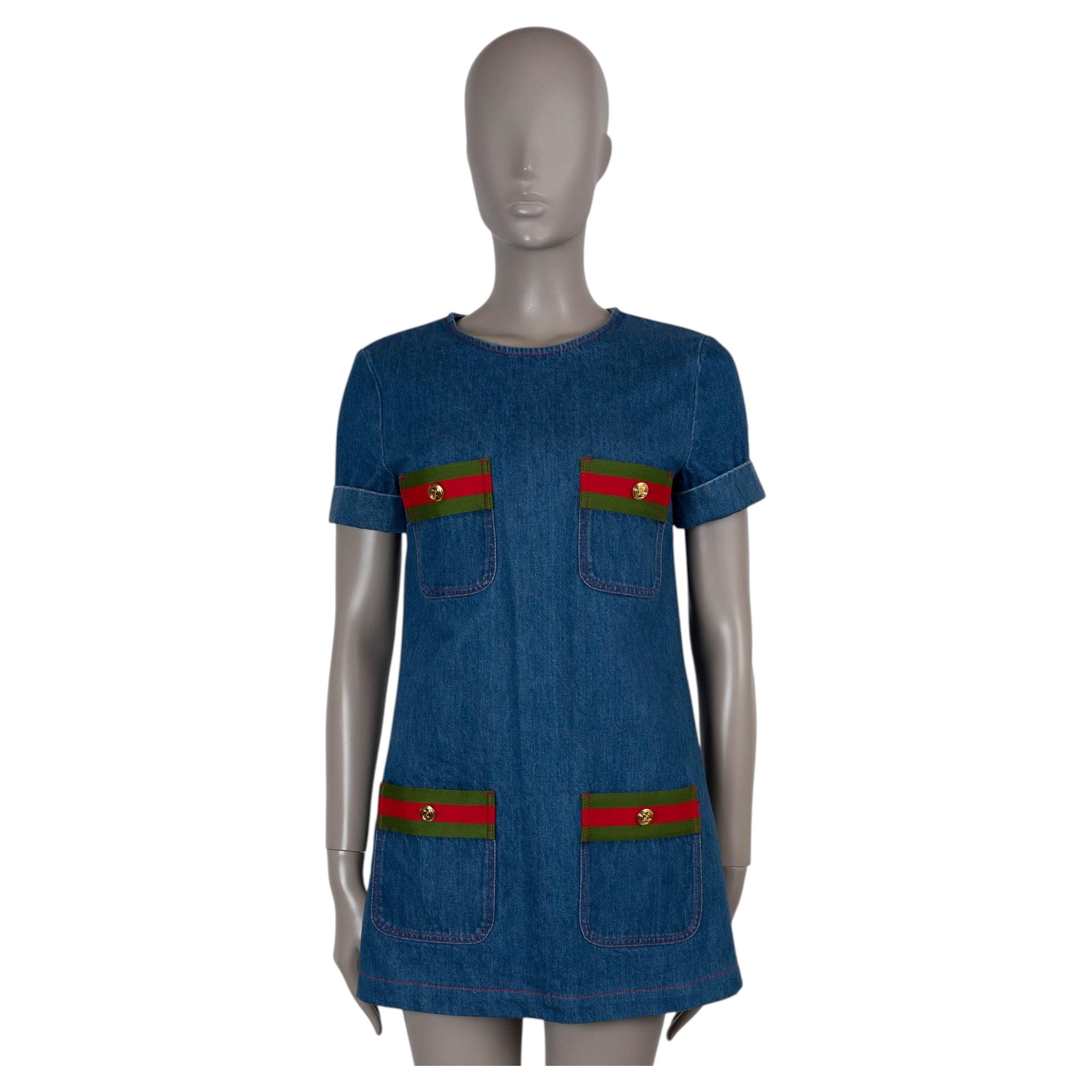 GUCCI blue cotton 2023 WEB TRIM FOUR POCKET DENIM MINI Dress 40 S