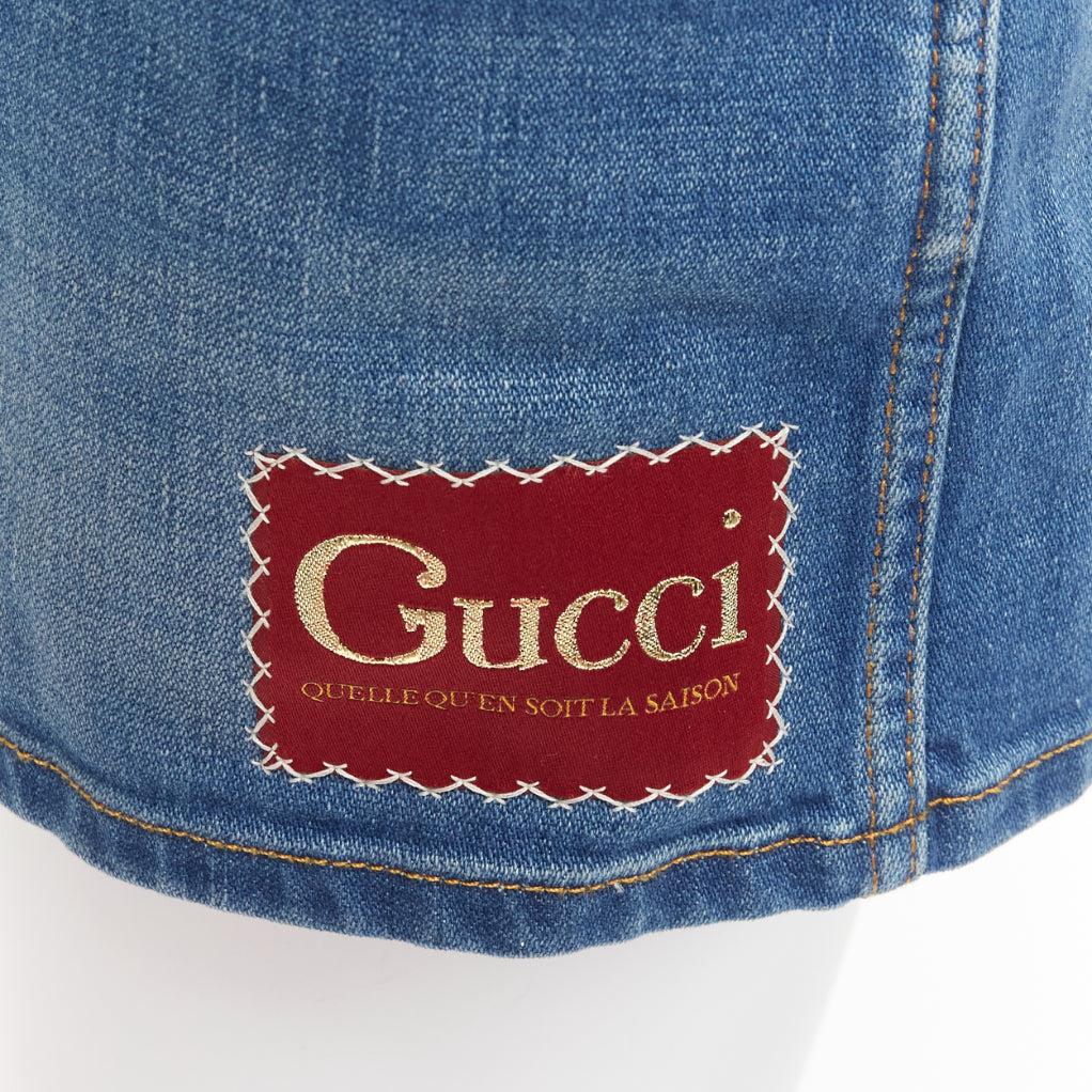 GUCCI blue cotton blend red GG logo patch wide leg mid rise shorts 24