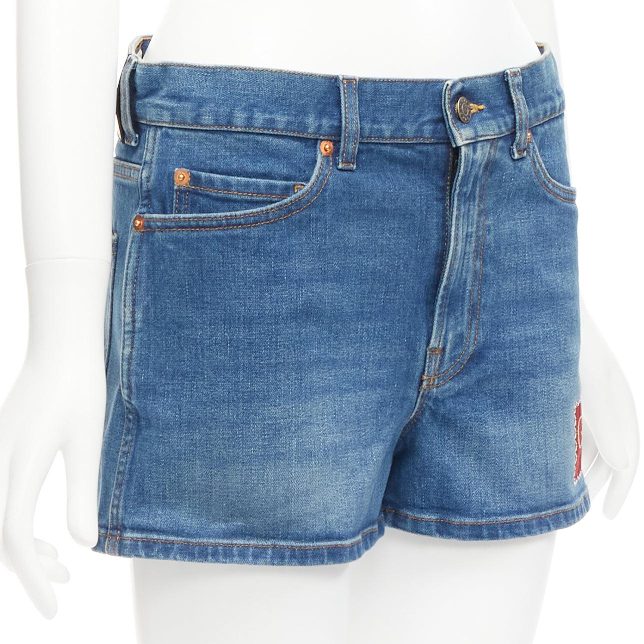 Blue GUCCI blue cotton blend red GG logo patch wide leg mid rise shorts 24
