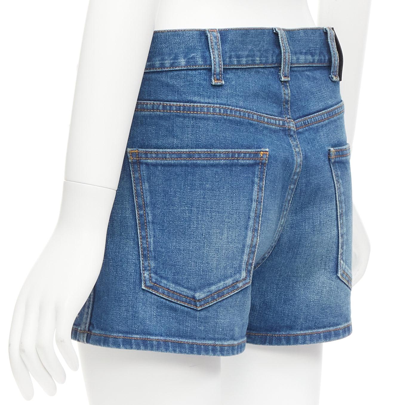 GUCCI blue cotton blend red GG logo patch wide leg mid rise shorts 24