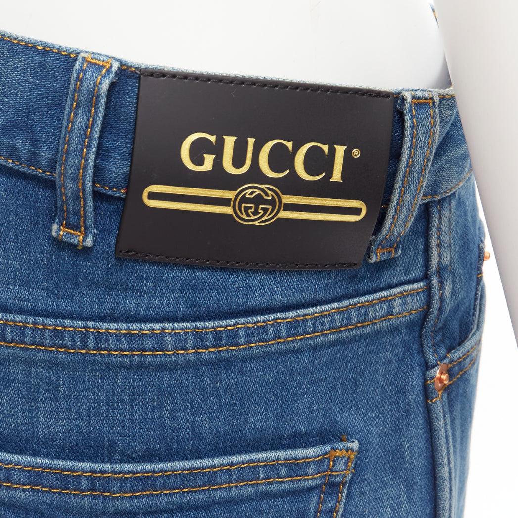 GUCCI blue cotton blend red GG logo patch wide leg mid rise shorts 24