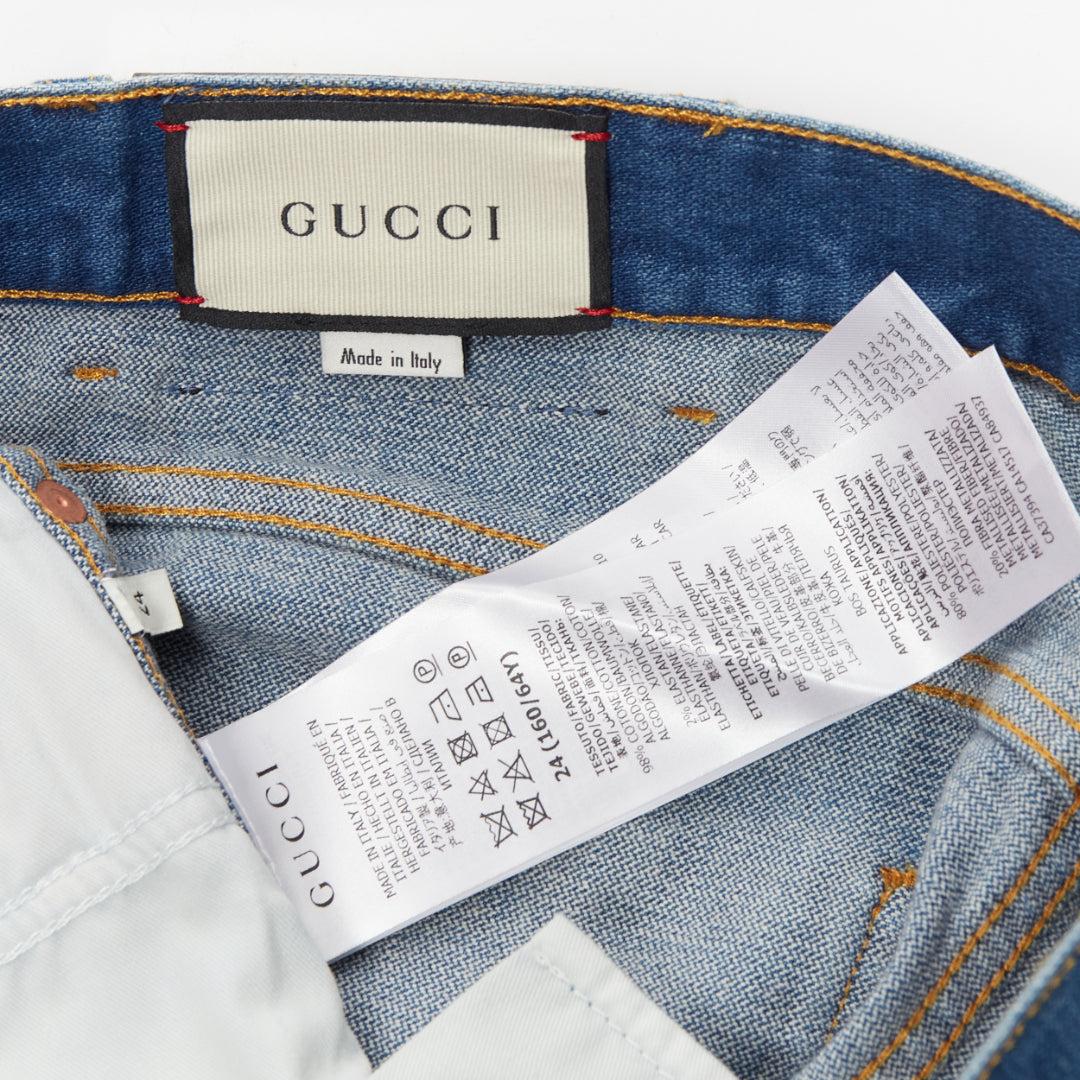 GUCCI blue cotton blend red GG logo patch wide leg mid rise shorts 24