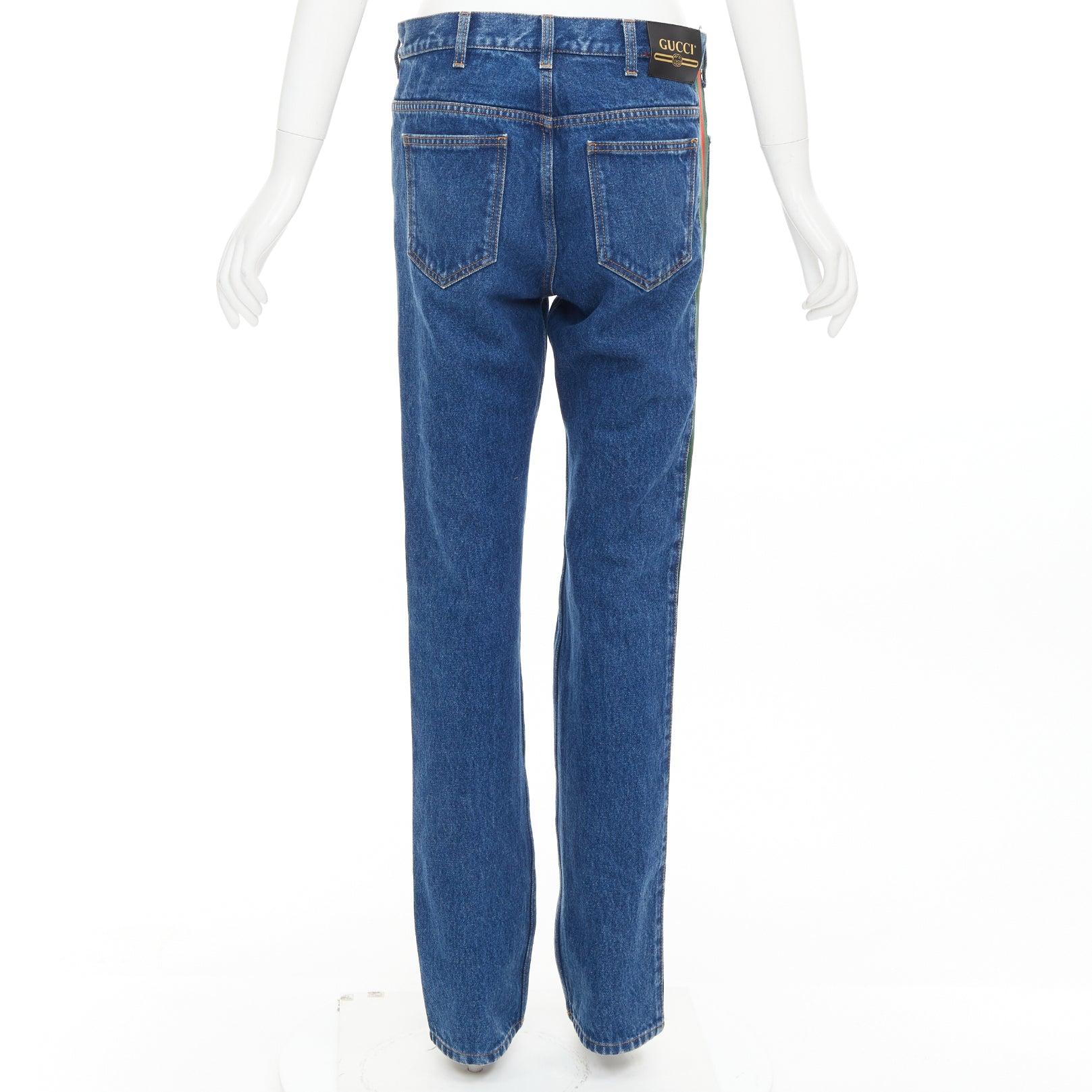De los hombres Vaqueros de pernera recta GUCCI de mezcla de algodón azul firma verde ribete rojo 31 en venta