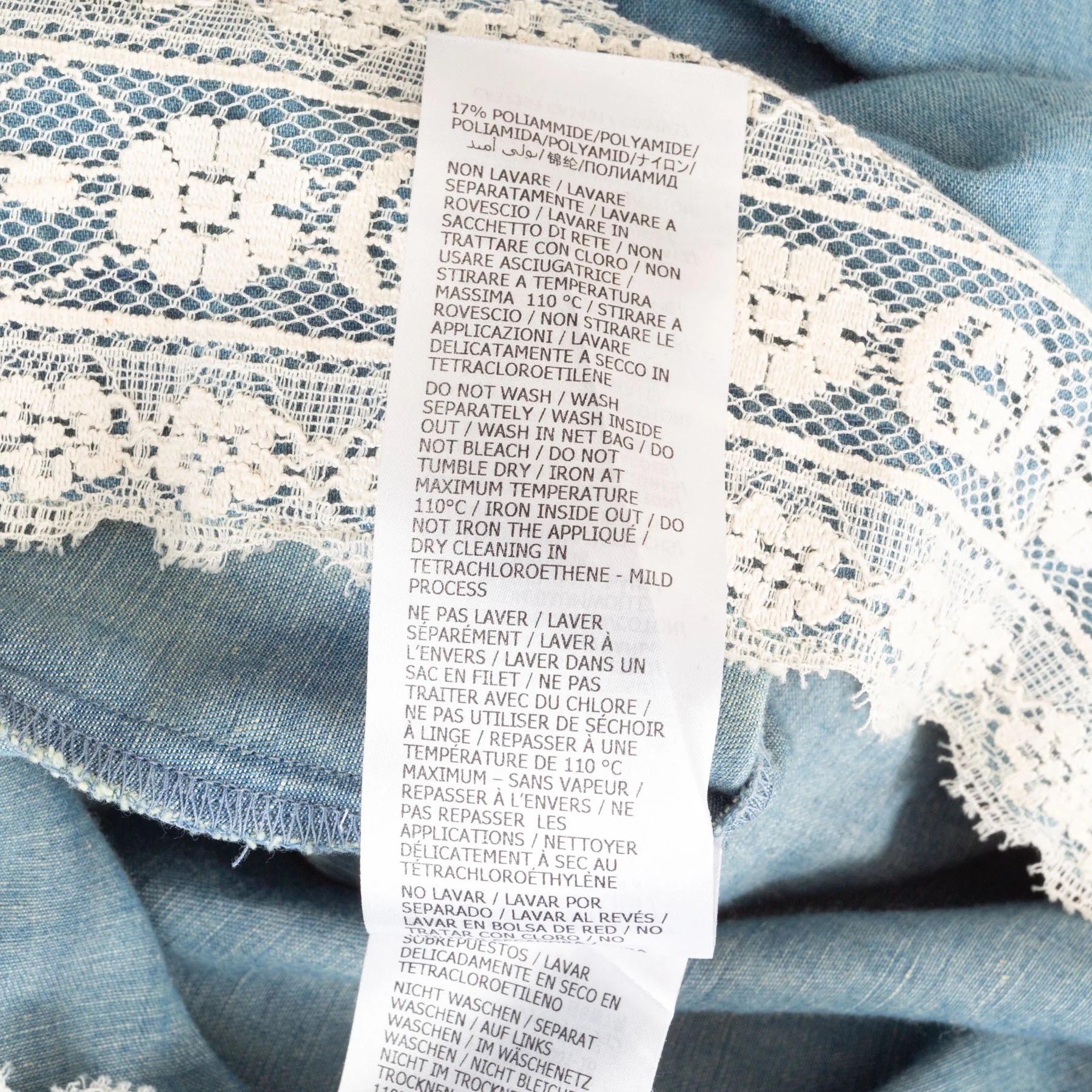 Gucci Blue Cotton-Linen Chambray and Lace Tunic Dress For Sale 6