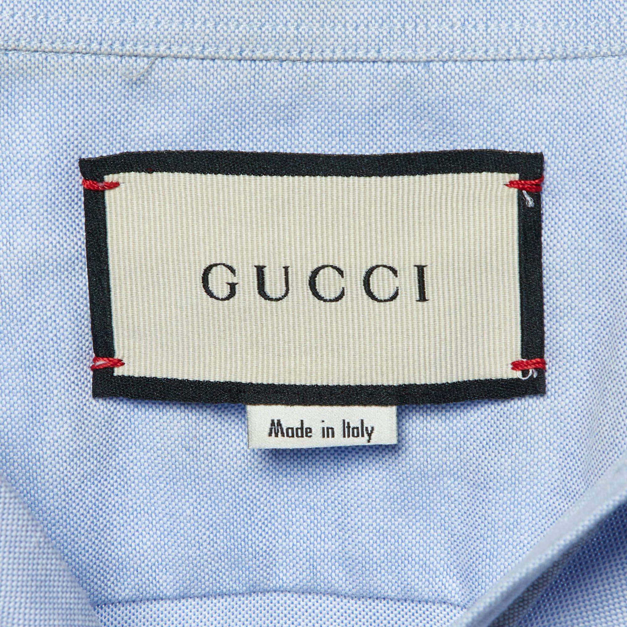 Gucci - Camicia a maniche lunghe in cotone blu con logo ricamato - S In condizioni discrete a Dubai, Al Qouz 2