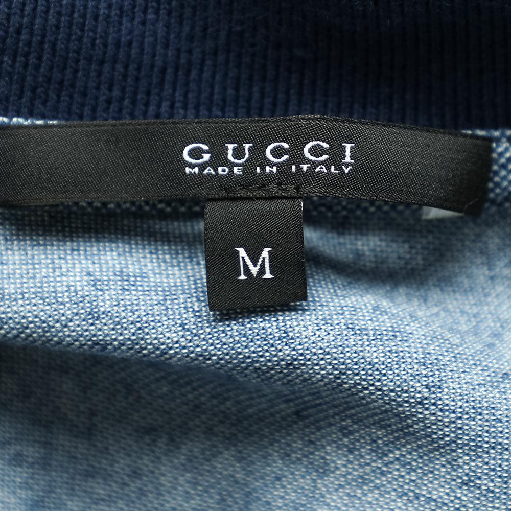 Gucci Blue Cotton Pique Logo Embroidered Detail Polo T-Shirt M In Good Condition In Dubai, Al Qouz 2