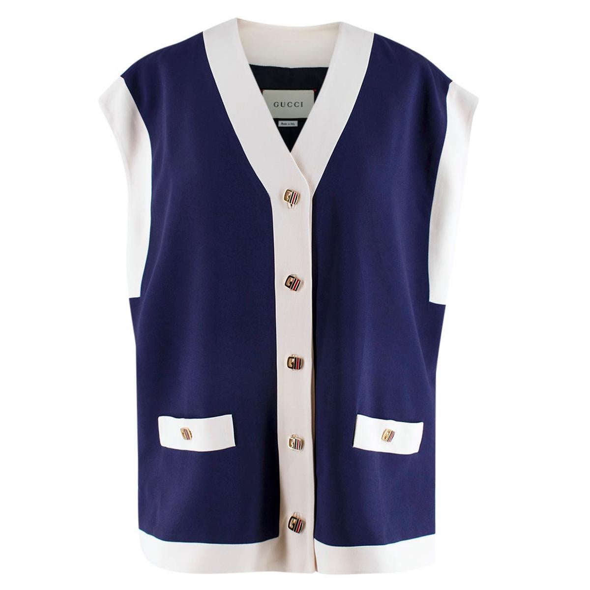 Gucci Blue Crepe Oversized Cady Vest - Size XS For Sale